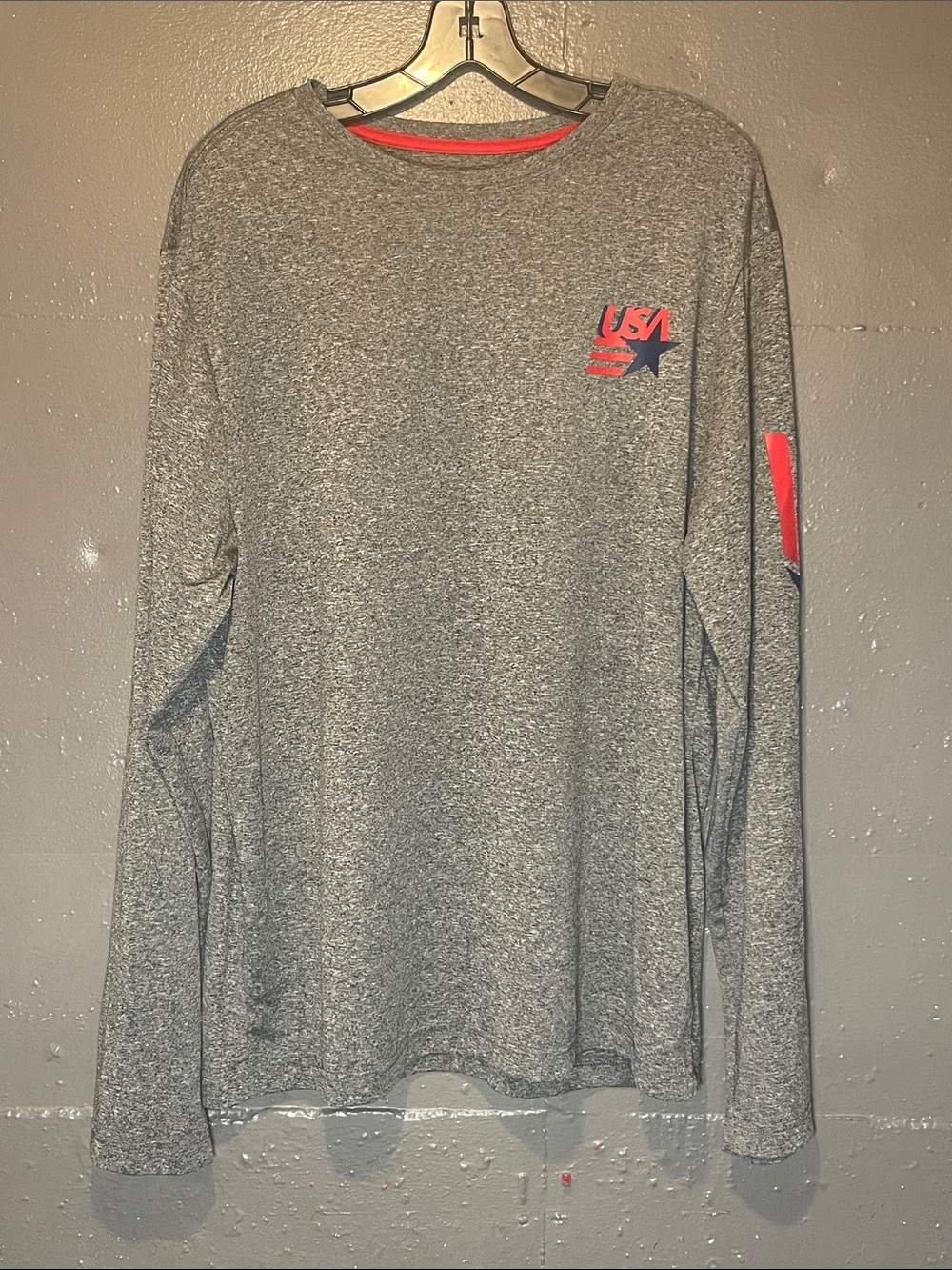 LG Men's Gray Long-Sleeve Shirt with Red USA Accent